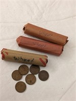 3 Rolls Wheat Pennies, Dates Unchecked