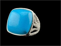 PLATINUM TURQUOISE AND DIAMOND RING BY OSCAR