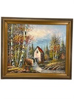 Forster signed Unique fall water mill artwork