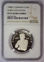 GERMANY: 1988-A Silver Proof 10 Mark Hutten NGC PF
