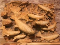 3d Plaster Carved Trout Fish Signed By Artist