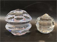 2 Cut Crystal Faceted Paperweights