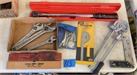 Torque wrench, pipe bender, wrenches, protractor