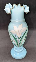 Vintage Ruffled Hand Blown Painted Glass Vase