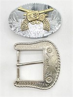 Dueling Revolvers Belt Buckle and Silver Colored