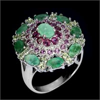 Natural  Emerald Peridot Rhodolite Ring