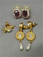 3 Pairs of Exquisite Pierced Earrings
