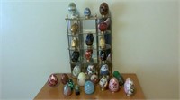 Lot Of Glass, Stone & Metal Egg Decorations w/