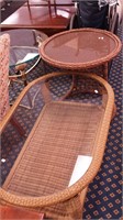 Two rattan tables: a pull-up, 22" diameter,