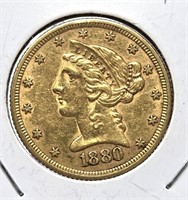 1880 $5 Gold XF