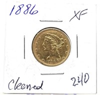1886 $5 Gold XF-Cleaned