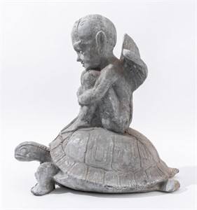 Cherub & Turtle Cast Aluminium Sculpture