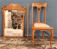 Mirror w Wood Frame & Chair