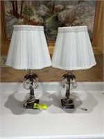 Pair of Brass like lamps with fox crystals and whi