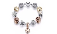 18K Gold Pl Heart Swarovski Charm Bracelet