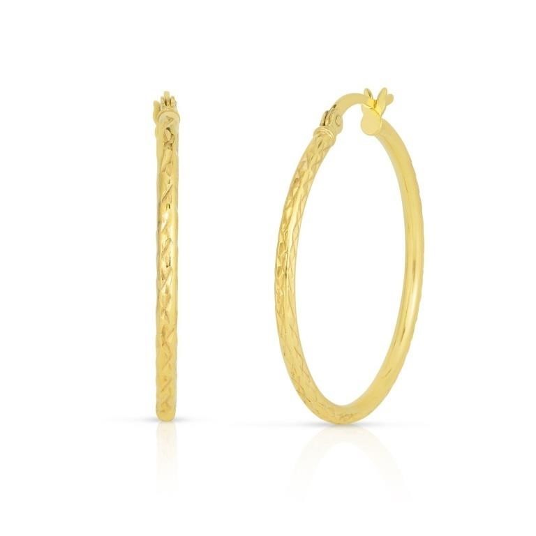 14K Gold Pl Sterling Diamond Cut Earrings