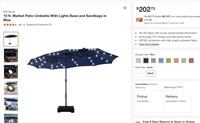 N4649 15 ft.Patio Umbrella W/Light Base & Sandbags