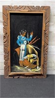 Vintage Black Velvet Bull Fighter Framed Painting