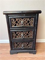 21in Black Wicker Top 3-Drawer End Table