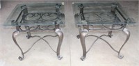 (2) End/Side Tables, Glass Top, Metal Legs