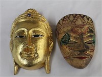 Two wooden masks, 4.75 X 7.75" & 4.5 X 6"H