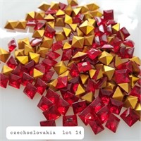 VTG. CZECH 10MM FOILED SQ. RUBY RED CRYSTAL GLASS