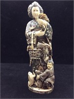 Signed Carved Japanese Figure. Missing piece on
