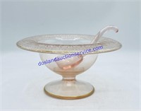 Etched Pink Depression Glass Mayo Dish & Ladle