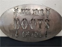 17 x 10 in metal cut out sign kick your boots off