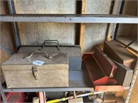 GROUP LOT: 7 METAL TOOLBOXES- SOME WITH TOOLS