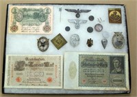 Nazi tinnie and money lot, containg 3 reproduction
