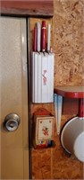 Vintage knife holder, utensils, matchbook holder