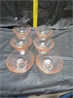 6 Vintage Depression Glass Berry Dessert Bowls