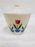 Rare vintage FIRE KING Tulip grease jar with lid