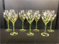 Stemware with hand painted flowers on