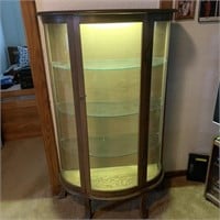 Antique Vintage Curved Glass Curio Cabinet