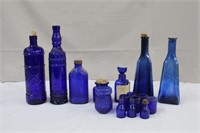 Blue lot, including an assortment of vick bottles,