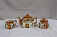 Pottery teapot, 5.25" with matching creamer &