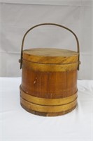 Wood barrel with handle, 11.25 X 10"H