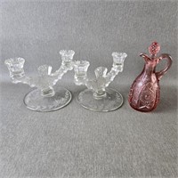 Vintage Two Arm Candle Holders w/ a Pink Imperial
