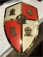 RED AND WHITE METAL MEDIEVAL SHIELD