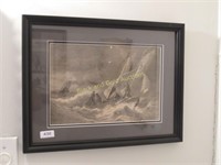 Framed Vintage Ocean Etching