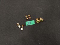 14kt gold earring lot Jade Pearl Amyestht 3 grams
