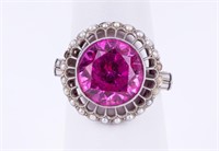 Pink Gemstone and Seed Pearl Ring
