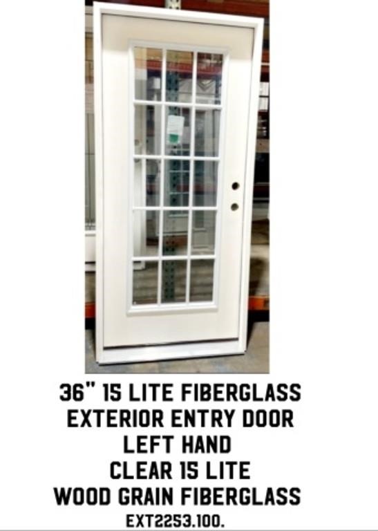 36" LH 15-Lite Fiberglass Ext. Entry Door