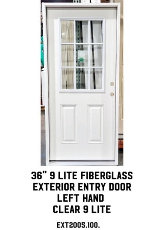 36" LH 9-Lite Fiberglass Ext. Entry Door