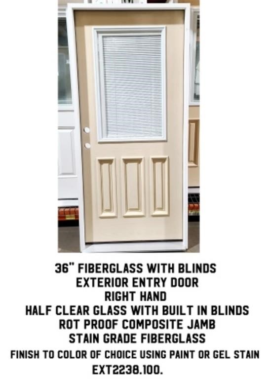 36" RH Fiberglass Ext. Entry Door w/ Blinds