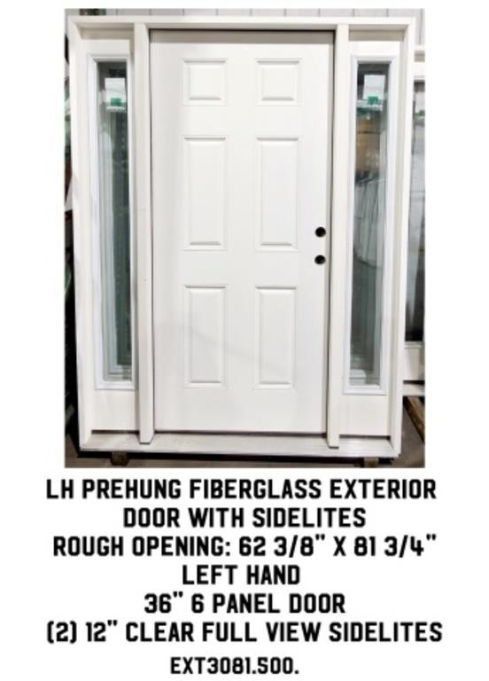 LH Prehung Fiberglass Exterior Door w/ Sidelites