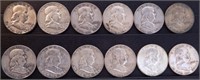 (12) Franklin Silver Half Dollars - Coins
