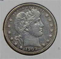 1909 Barber Silver Quarter